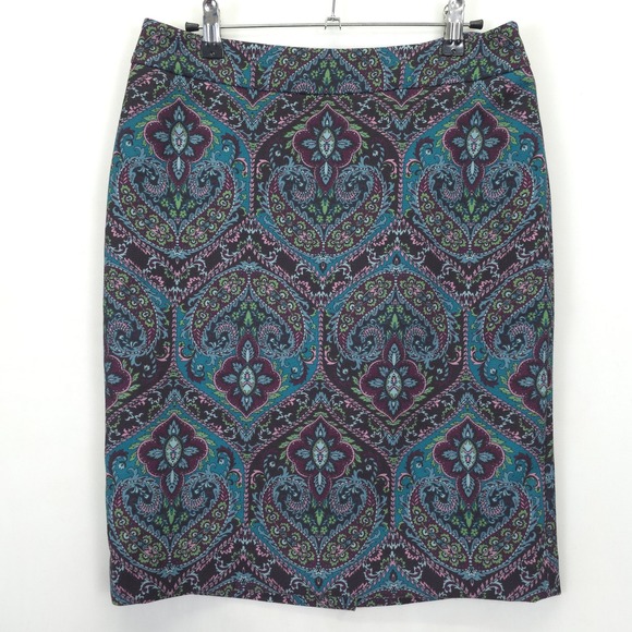 Talbots Dresses & Skirts - Talbots Petites 6P Paisley Pencil Skirt Multicolor Purple Teal Lined Stretch